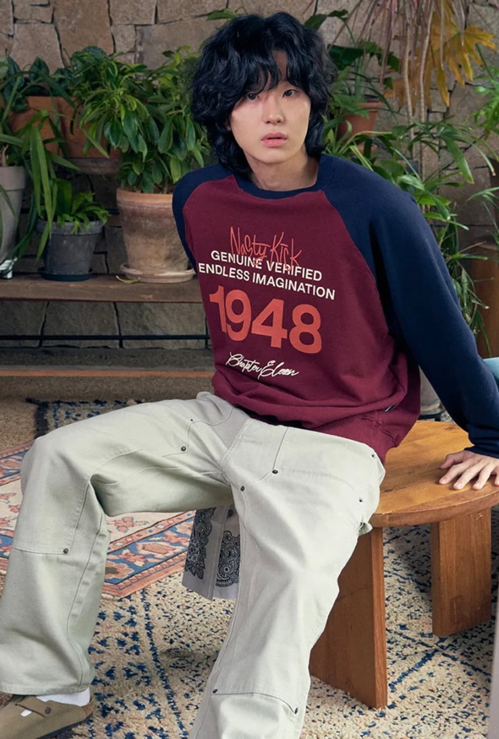 새상품)네스티킥 버건디 맨투맨M/와인 상품이미지1