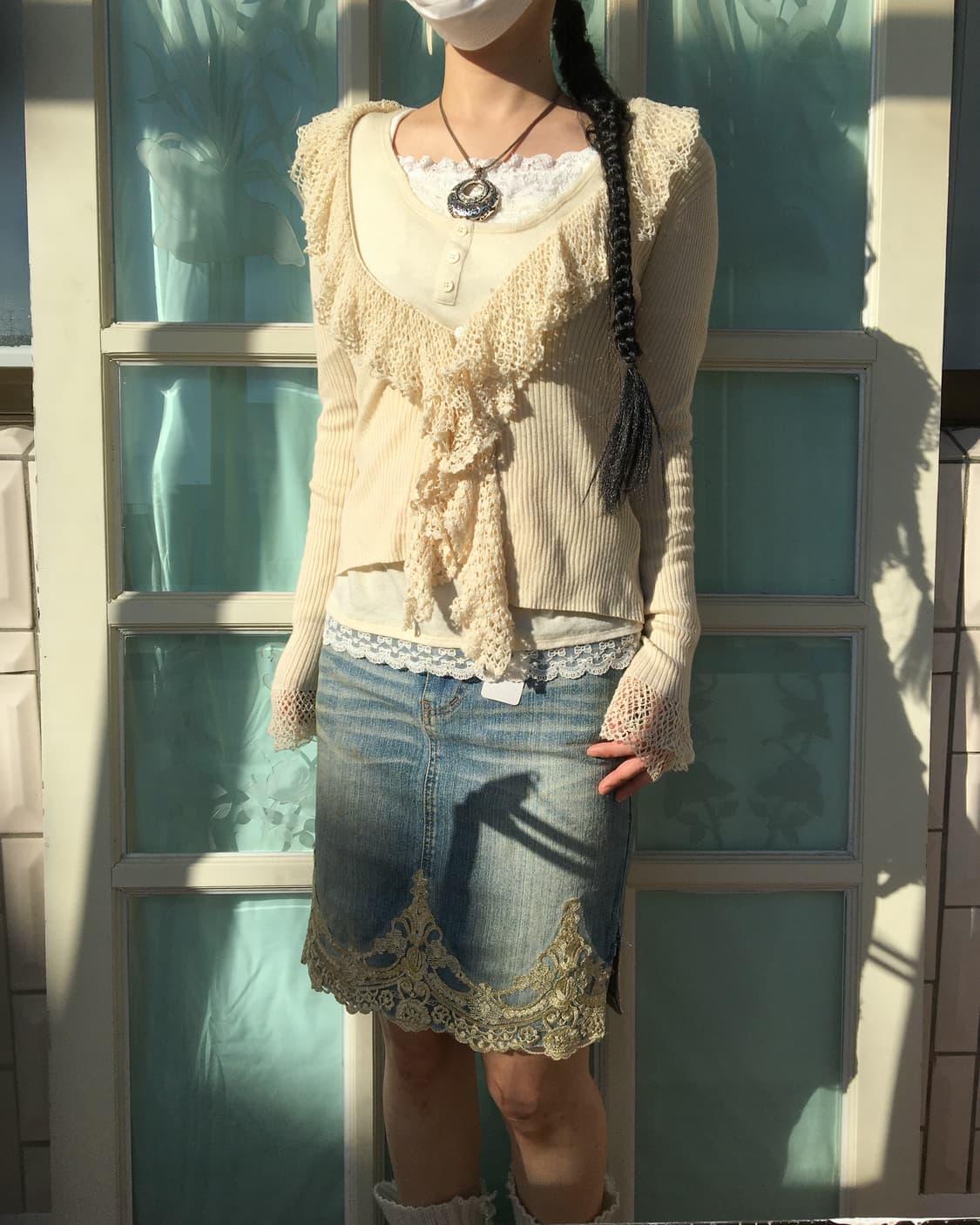 Crochet ruffle point ribbed knit cardiga 상품이미지6