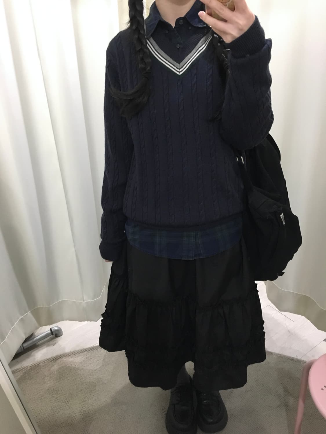 프레피룩 일본 여고생룩 니트 + 셔츠 상의 세트 상품이미지3