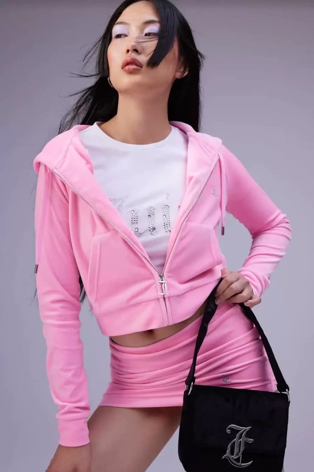 쥬시꾸뛰르 큐빅 로고 크롭 반팔티 상품이미지2