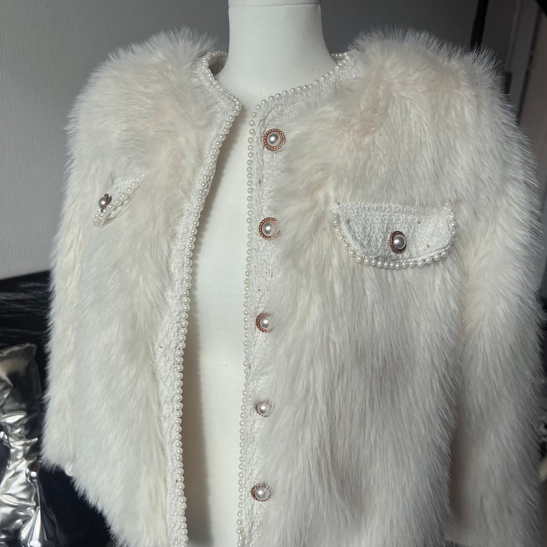 [새상품]아이보리 진주 트위드 레이어드 퍼자켓 상품이미지3