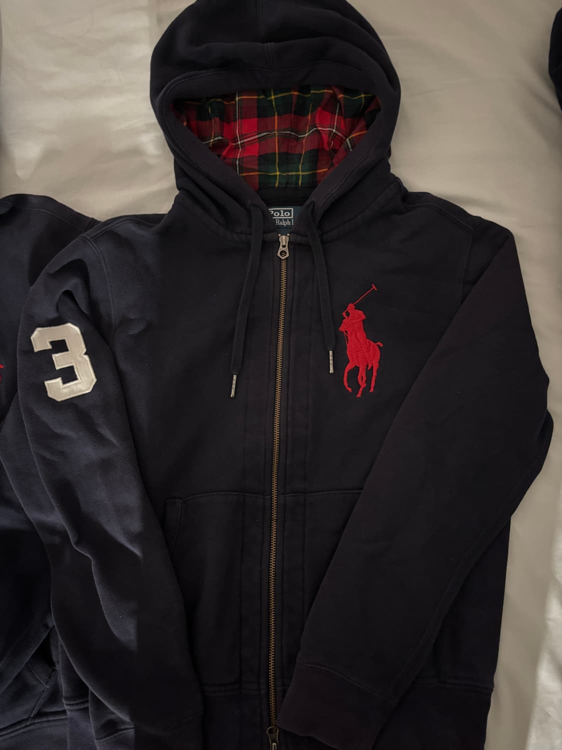 폴로 빅포니 네이비 체크 후드집업 m 상품이미지1