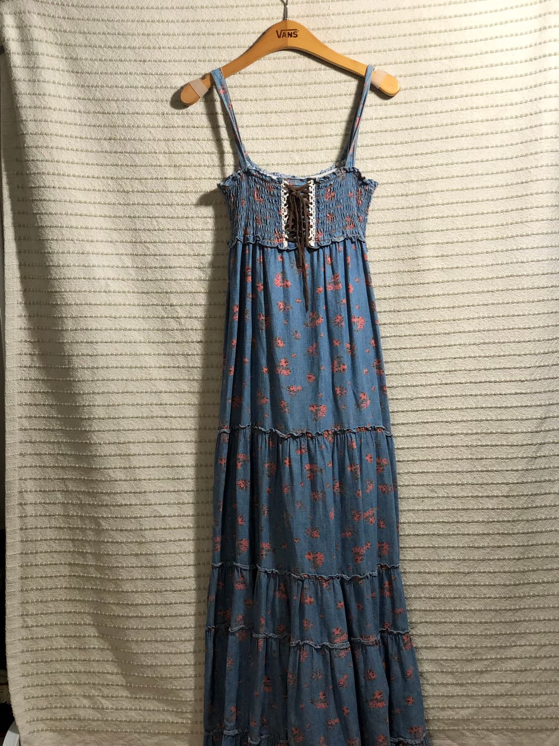 빈티지 가슴 밴딩 플라워 패턴 데님 롱 모리걸 원피스 상품이미지2