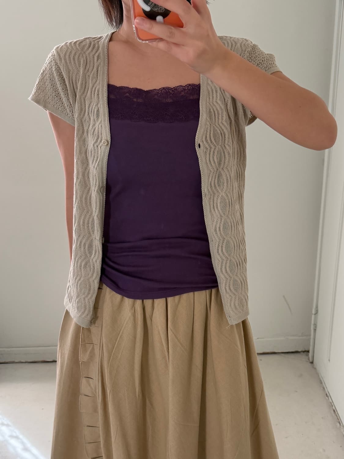 일본빈티지 퍼플베이지 가디건나시 세트 상품이미지1