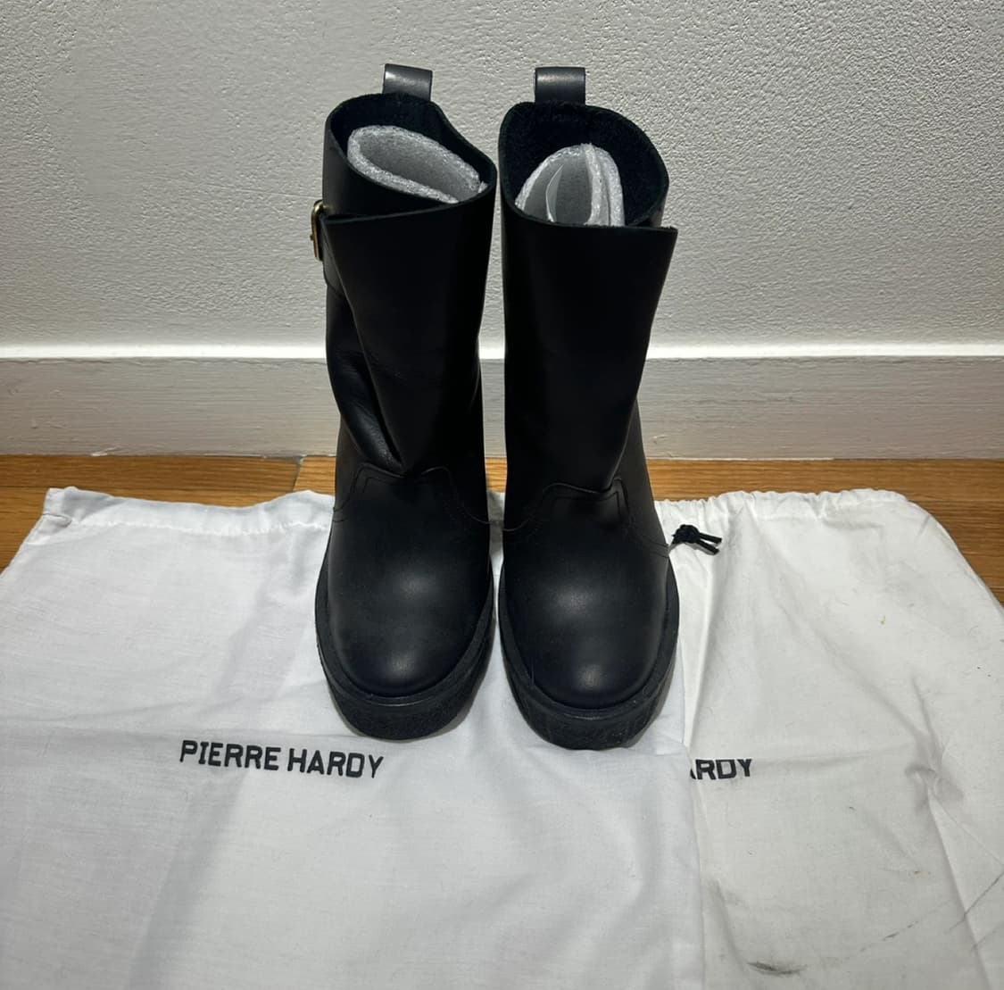 피에르하디 블랙 레더 버클 웨지힐 부츠 36 상품이미지2