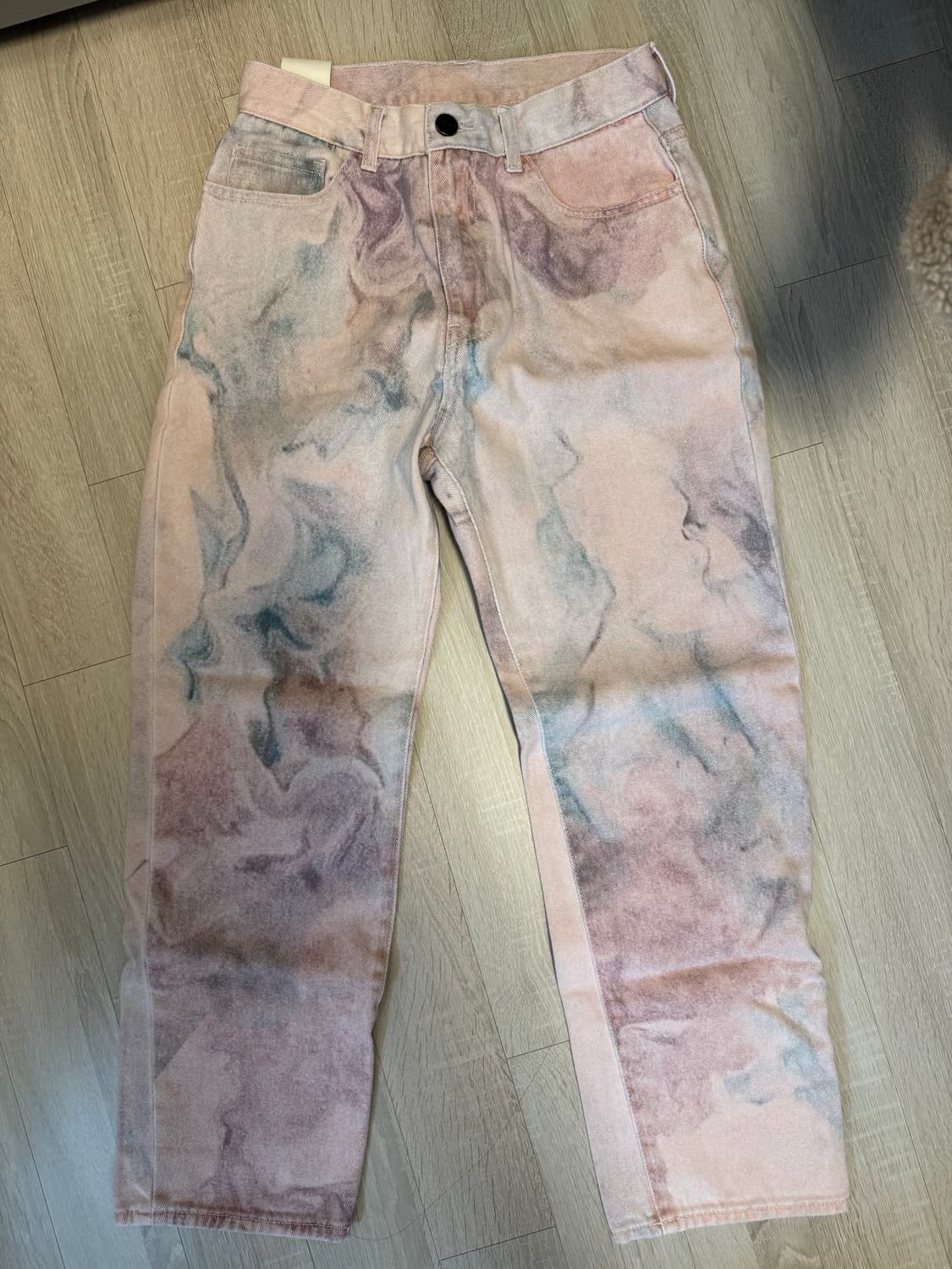 noirer 핑크 워싱 앱스트랙 스트레이트 데님 팬츠 (멀티) 상품이미지2