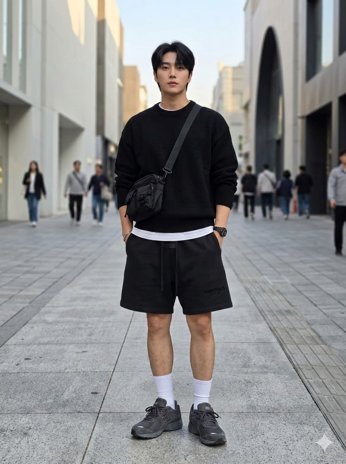 피어오브갓 에센셜(ESSENTIALS) 스웻 반바지 블랙 상품이미지1