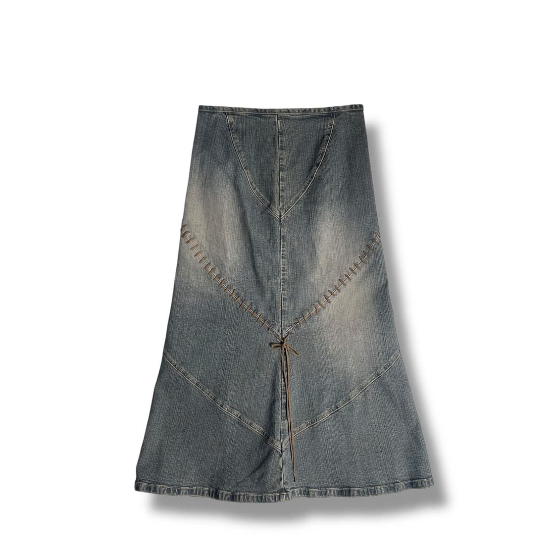 Ozoc 레더 끈 데님 스커트 상품이미지1