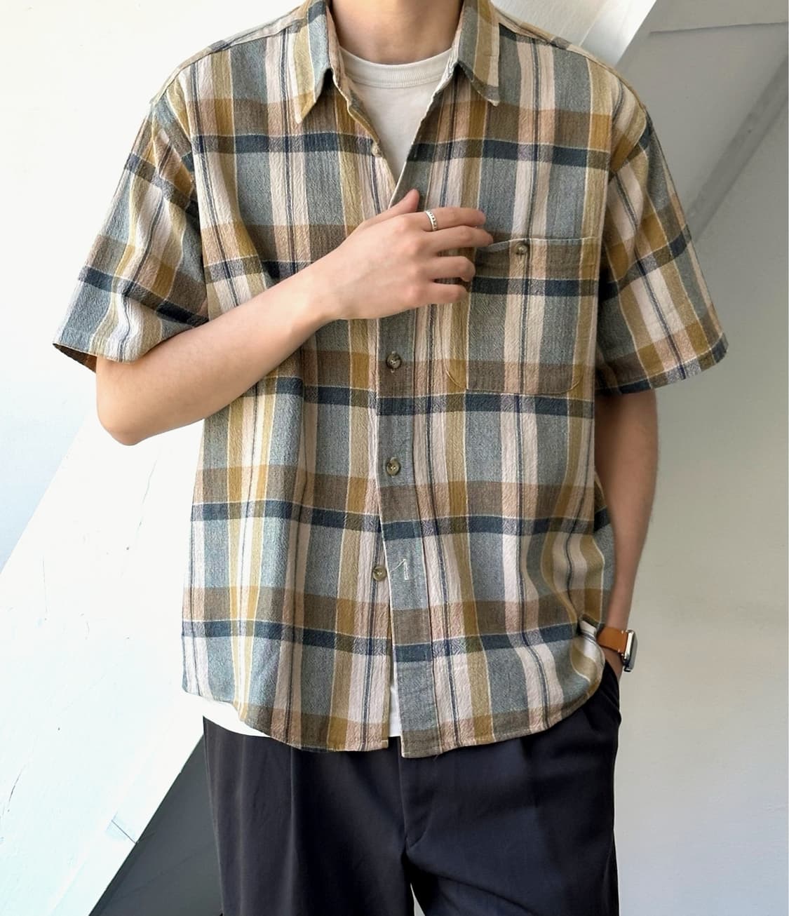 Natural cotton woven fabric H/S shirt 상품이미지5