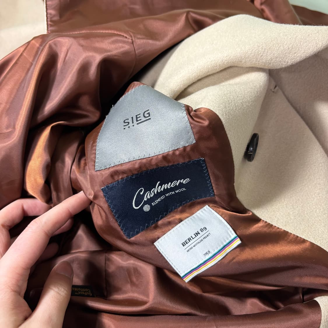 110 XL 지크 SIEG 라이트베이지 캐시미어블렌디드 싱글롱코트 상품이미지6