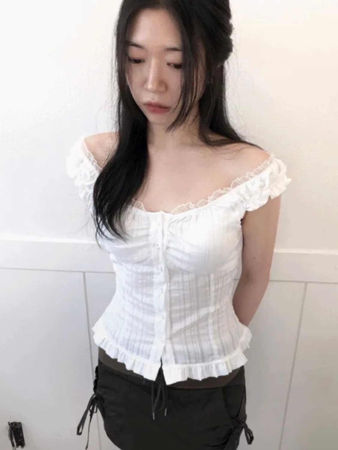 stripe frill blouse white 상품이미지2
