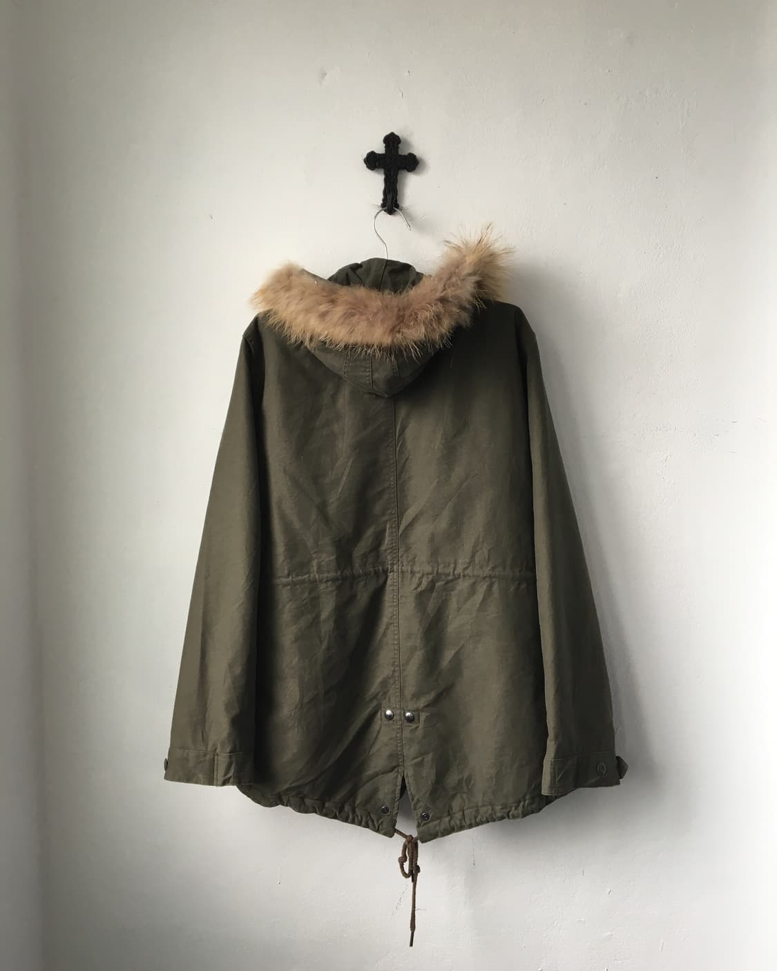 Fake fur hood military khaki jacket 상품이미지2