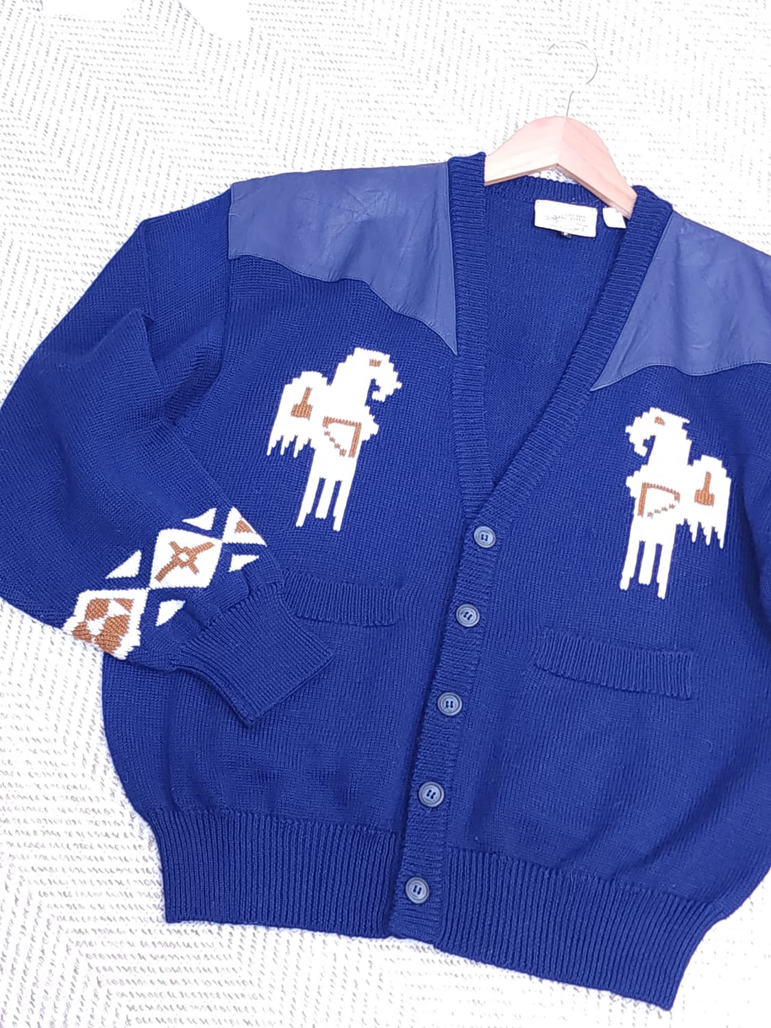 레더견장 울 가디건 상품이미지2