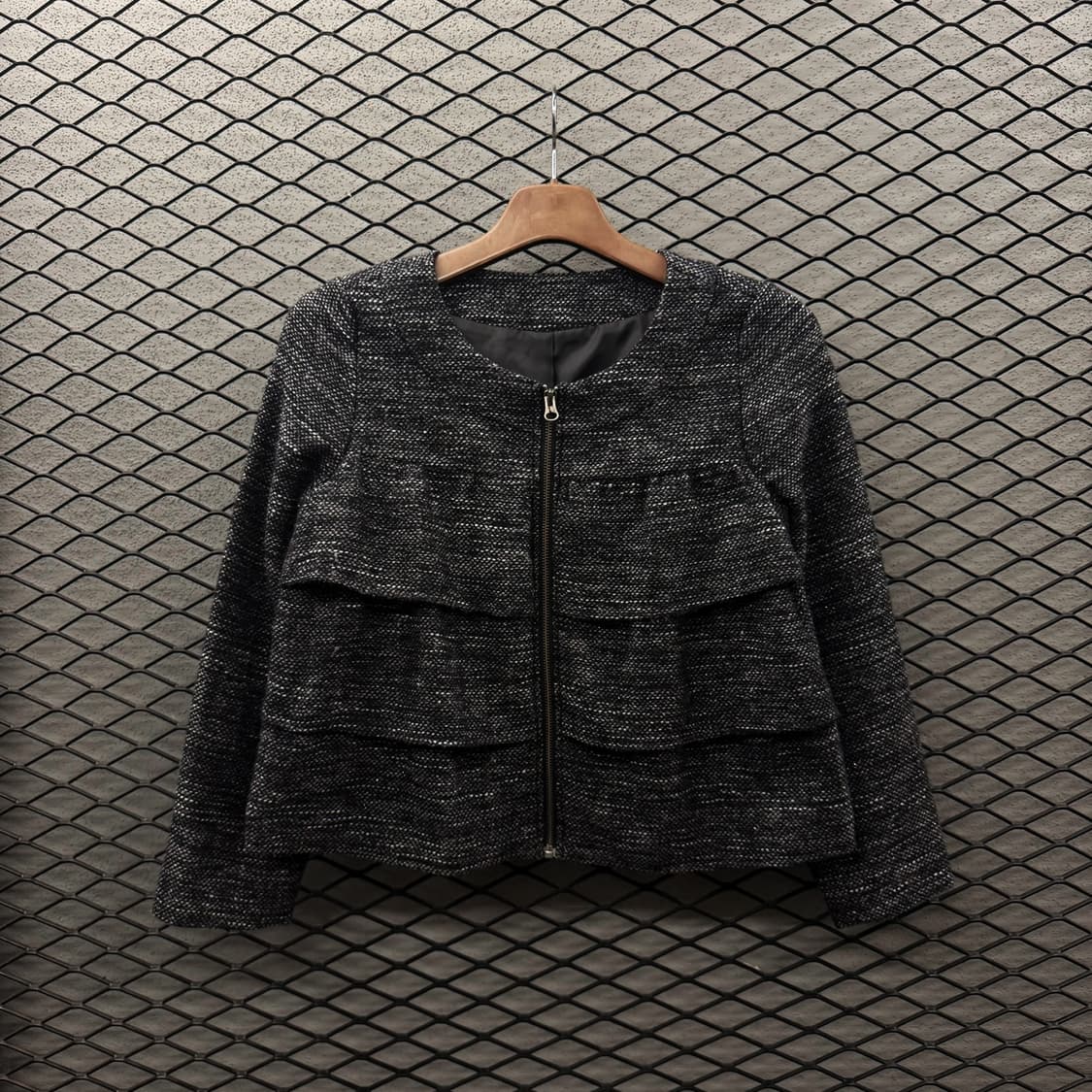 JPN VINTAGE 숏 트위드 집업자켓 이중 플랩 골드톤지퍼 디테일 상품이미지2