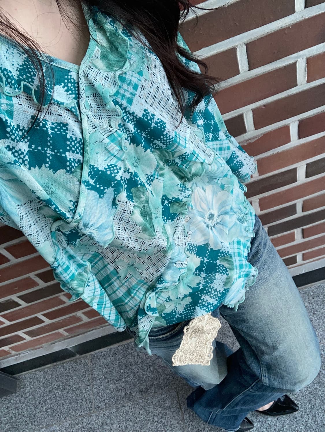 오리엔탈 민트 플라워 블라우스 상품이미지8