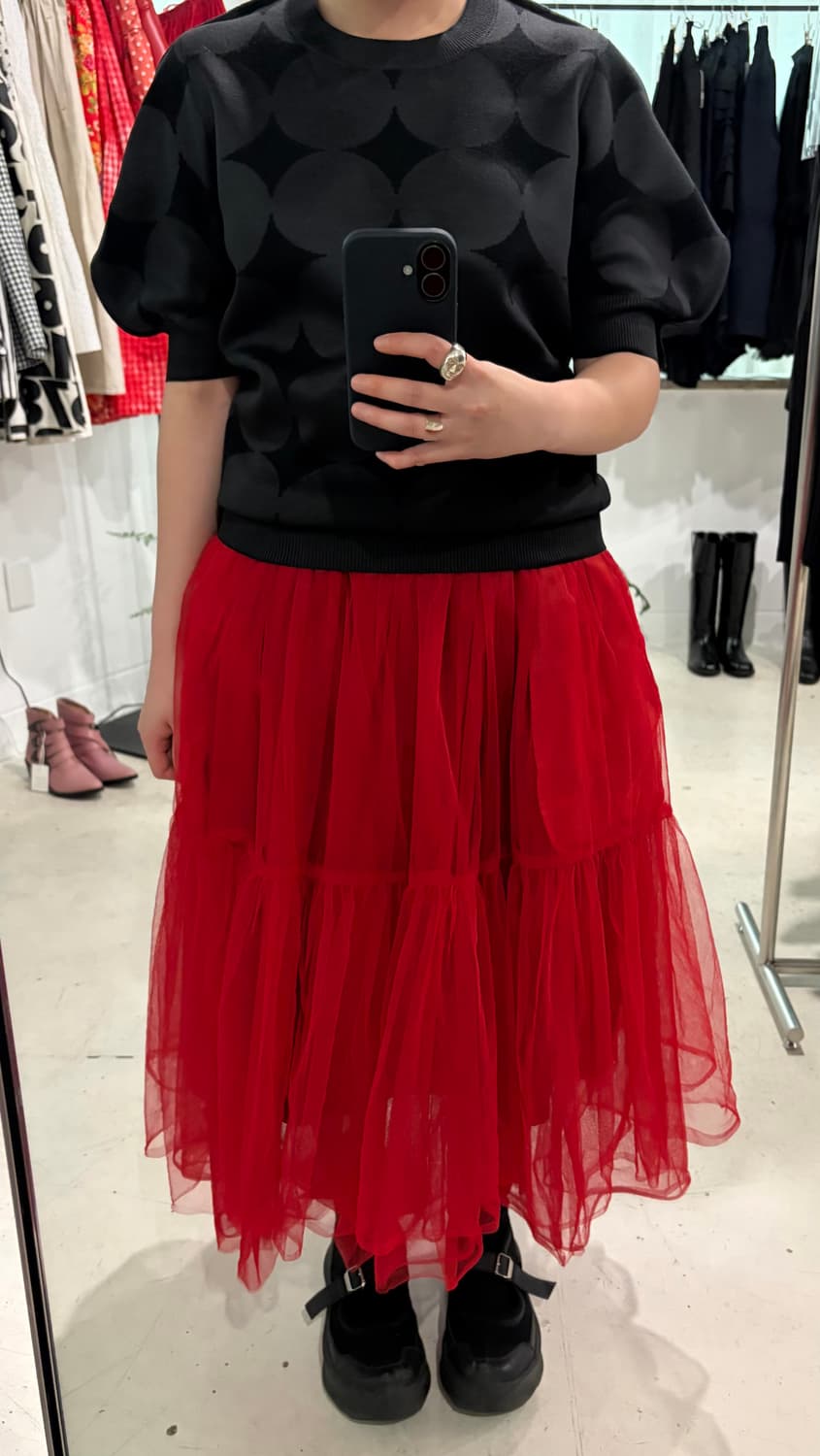Red Tulle Shirring Skirt 상품이미지8