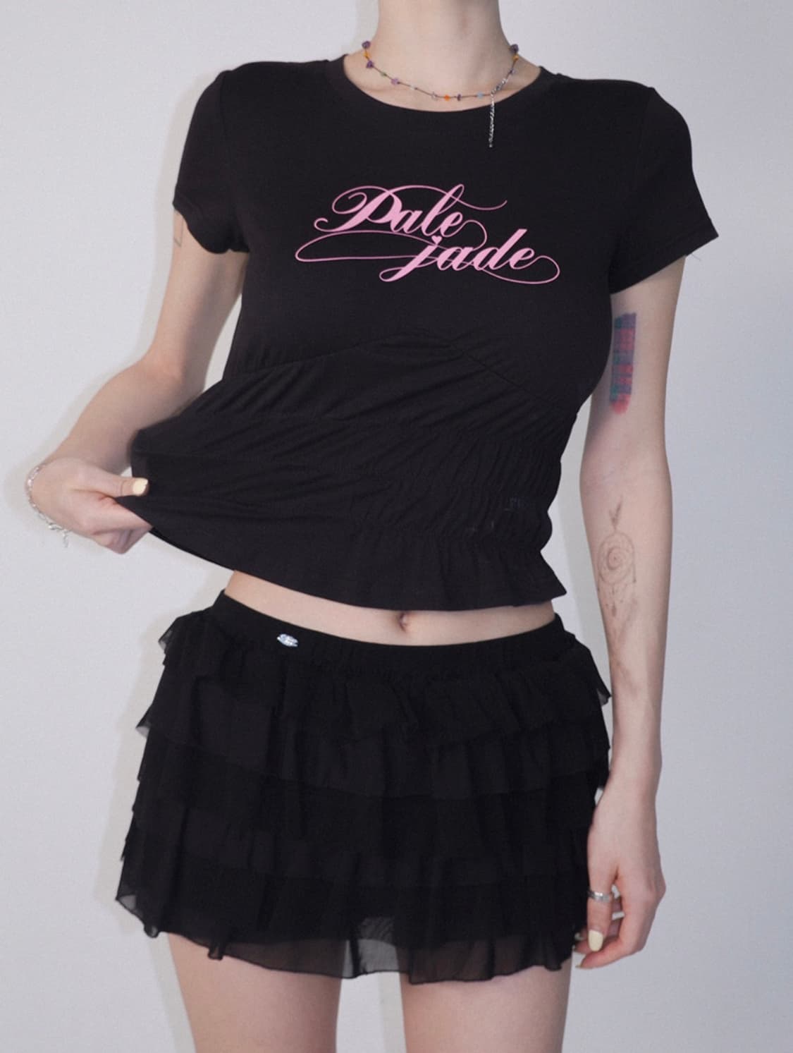 (새상품) 페일제이드 스모크 셔링 핑크 로고 티 블랙 S 상품이미지6