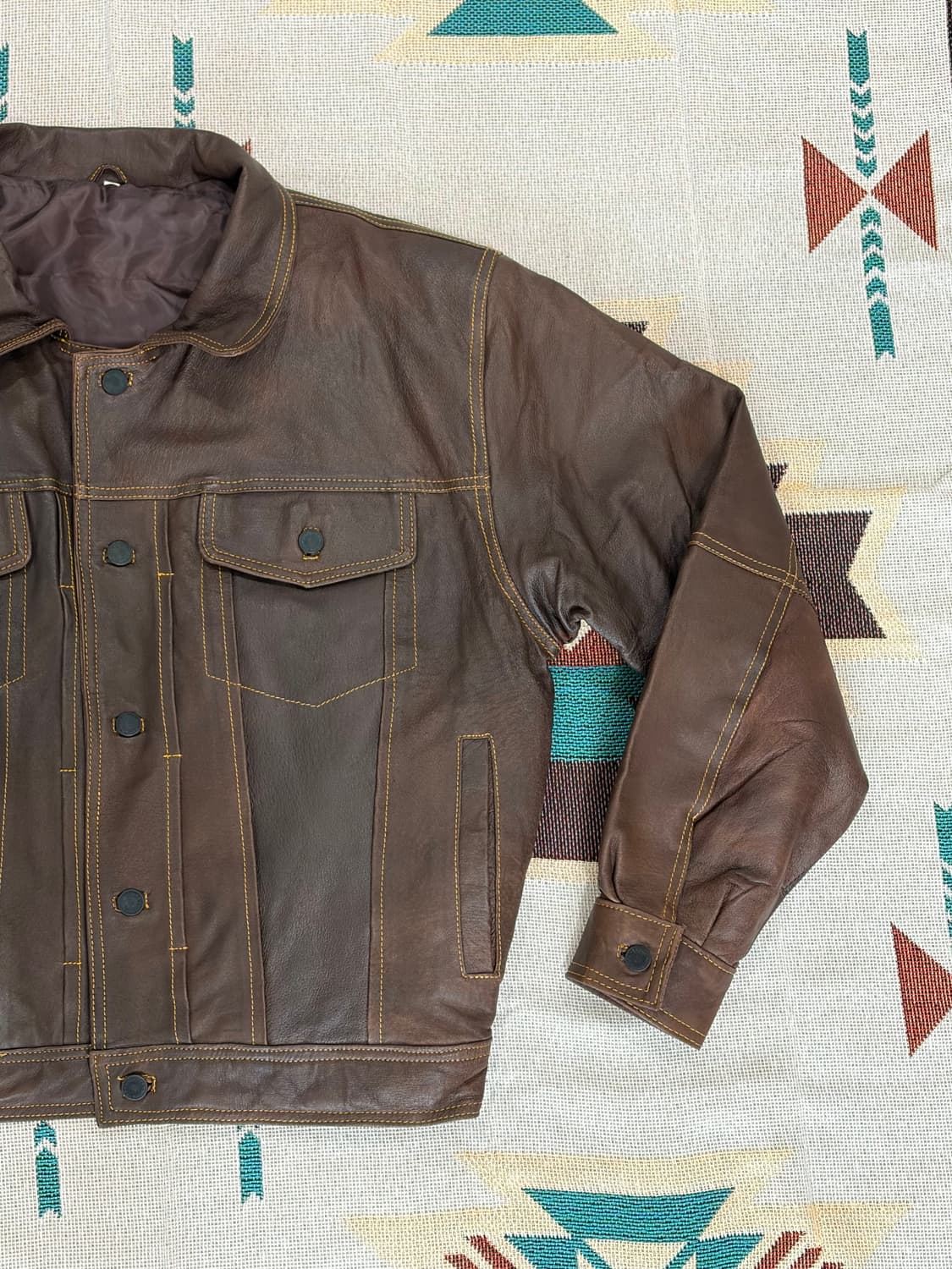 90s 제팬 557xx 타입 크롭 레더 트러커 자켓 상품이미지3