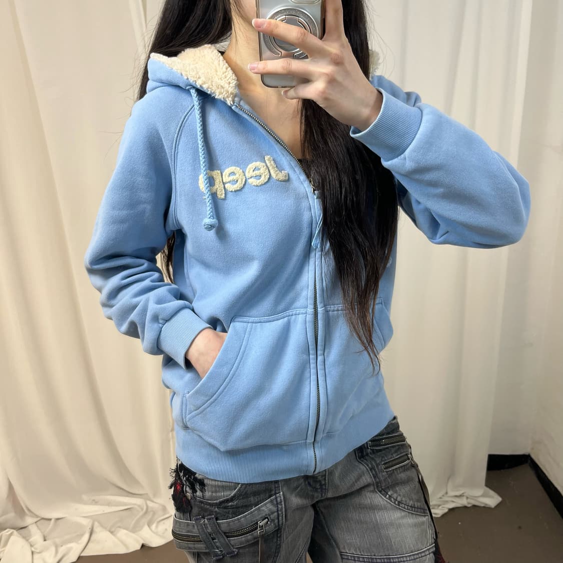 Jeep sky blue zip-up hoodie 상품이미지3