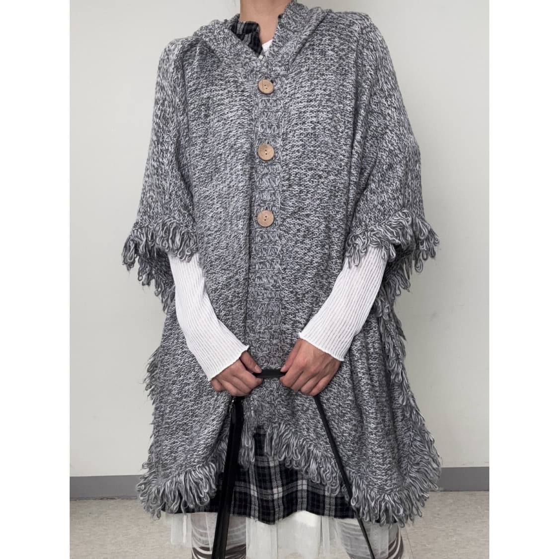 빈티지 그레이 니트 판쵸 케이프 망토 상품이미지2