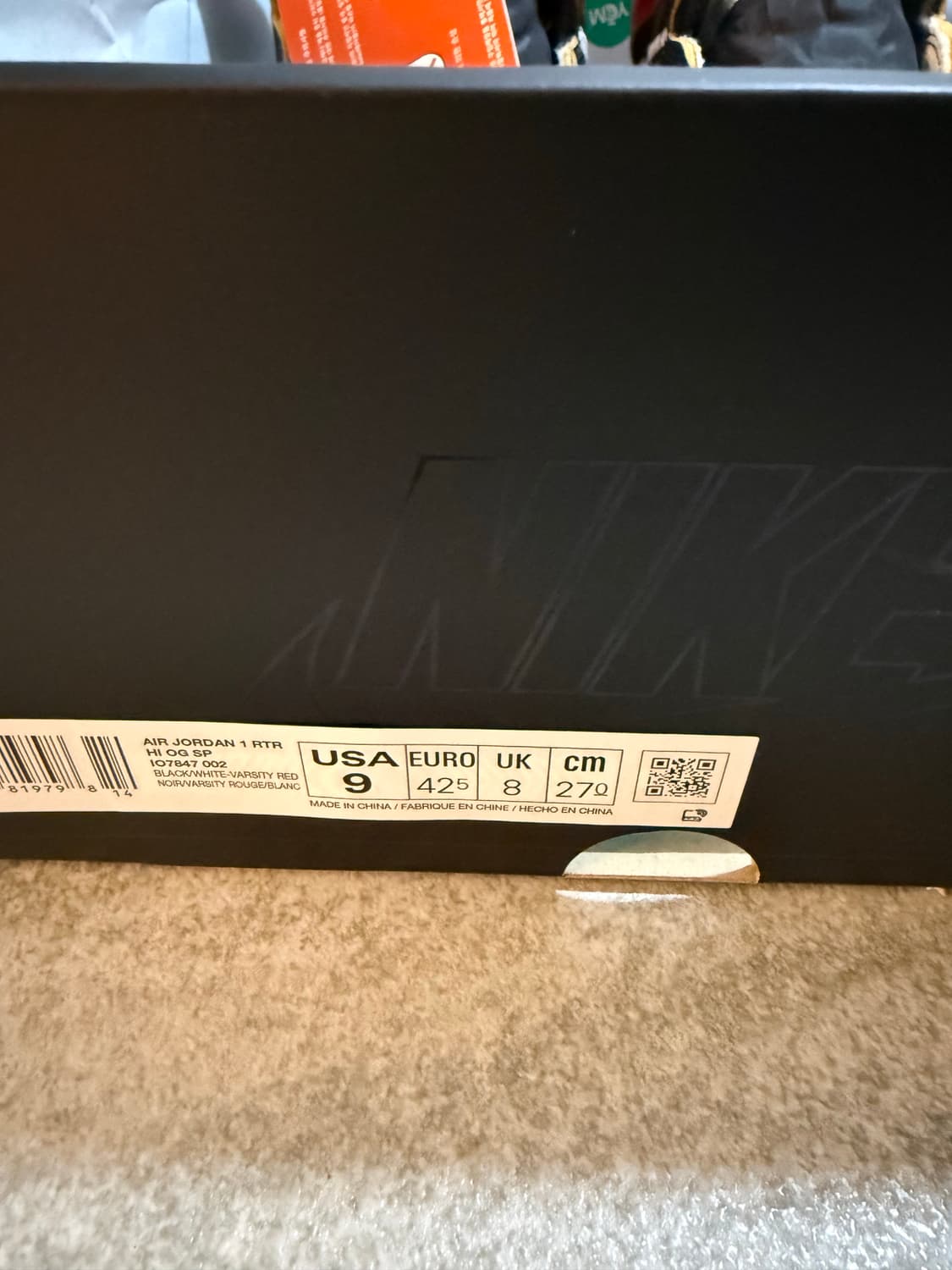 [새상품] 나이키 조던1 프라그먼트 유니온 블랙 앤 바시티 레드 270 상품이미지7