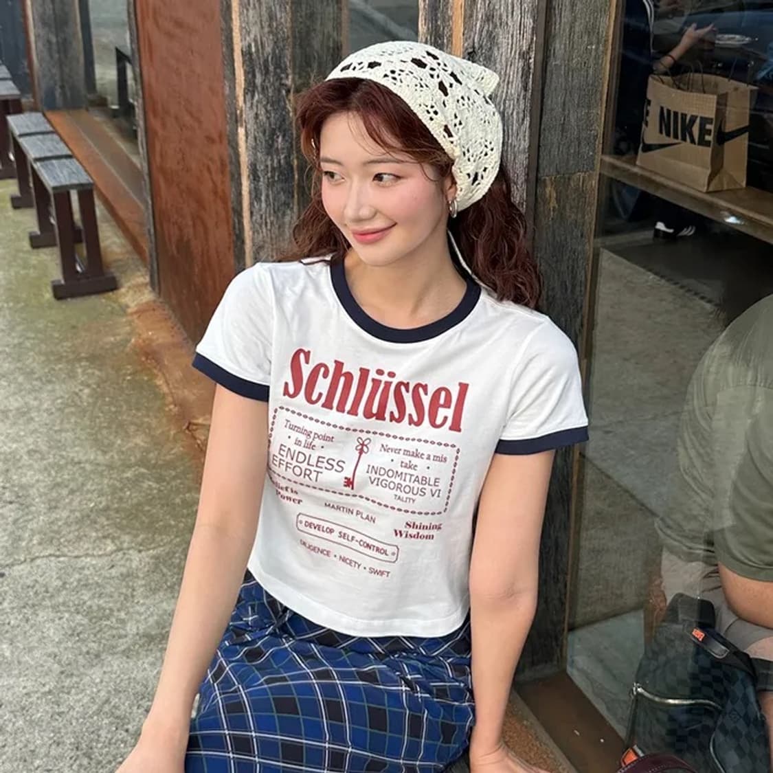 마틴플랜 배색 링거 반팔 크롭 티셔츠 상품이미지1