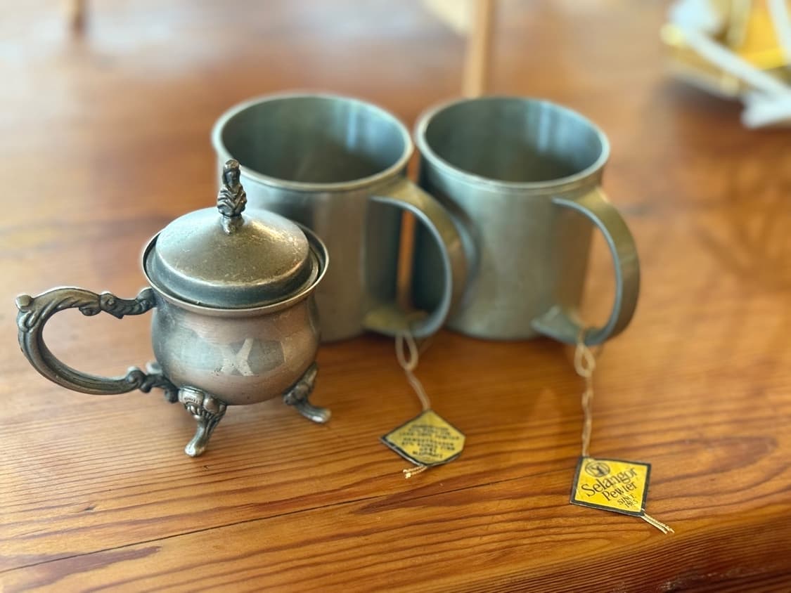 1980s Selangor Pewter 주석 티컵 & 슈거포트 세트 상품이미지1