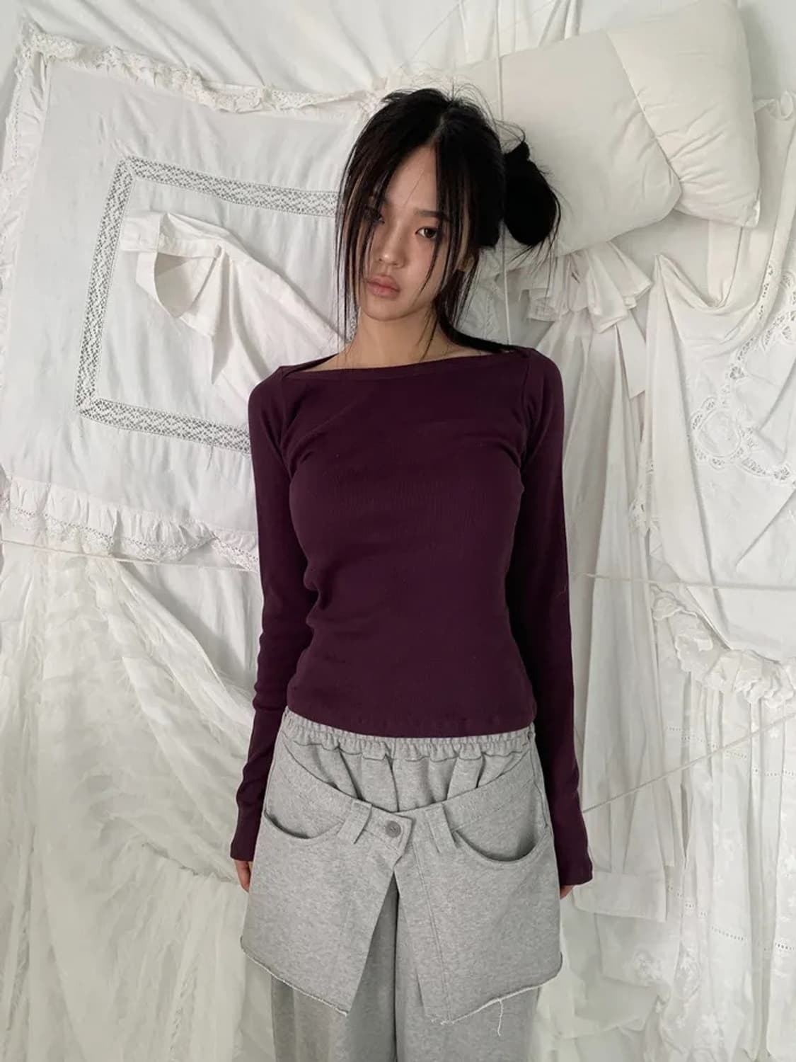 더에펠 골지 코튼 보트넥 티셔츠 상품이미지1