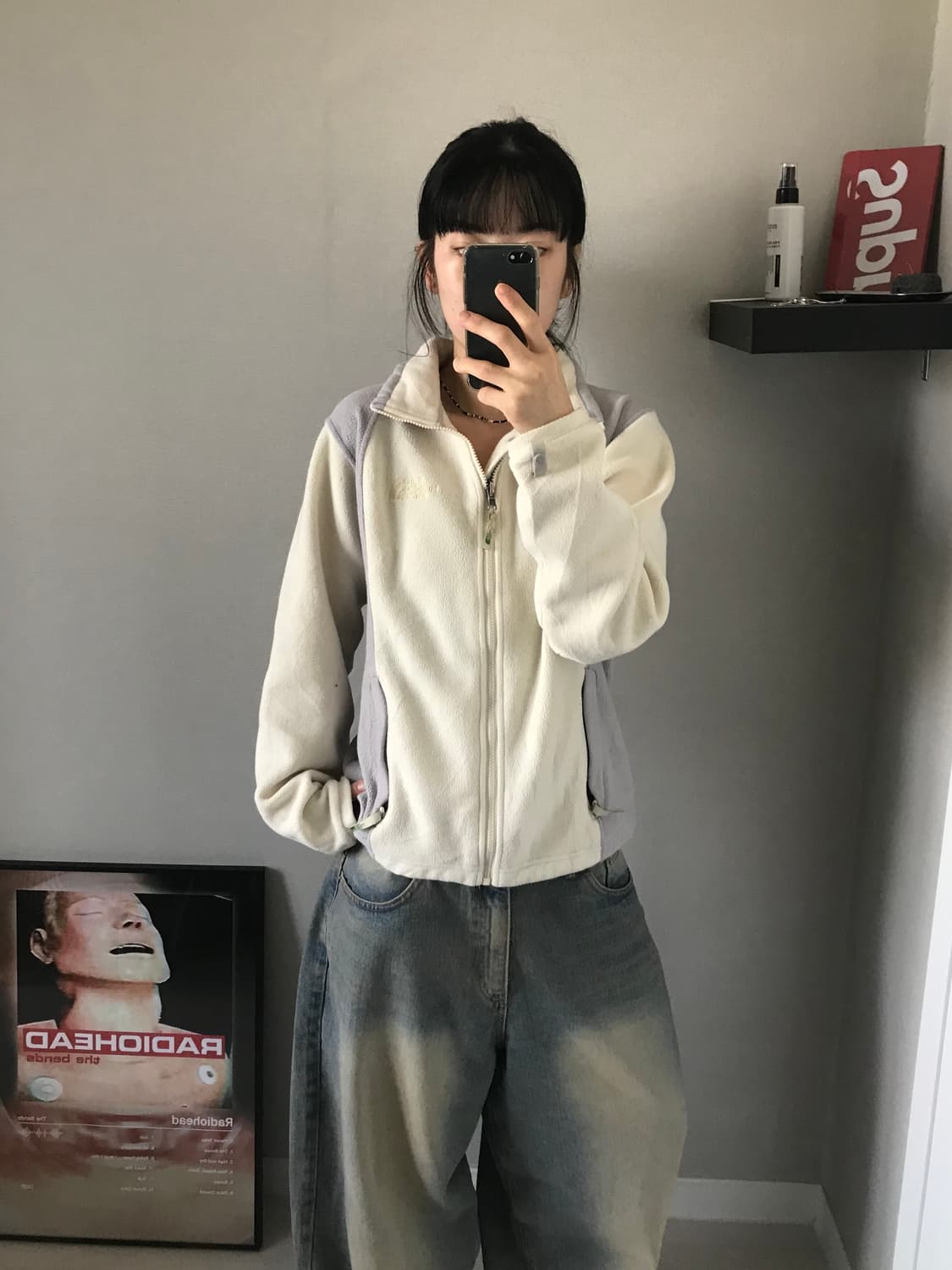 대장급 노스페이스 해외판 로고 아이보리 플리스 집업 상품이미지3