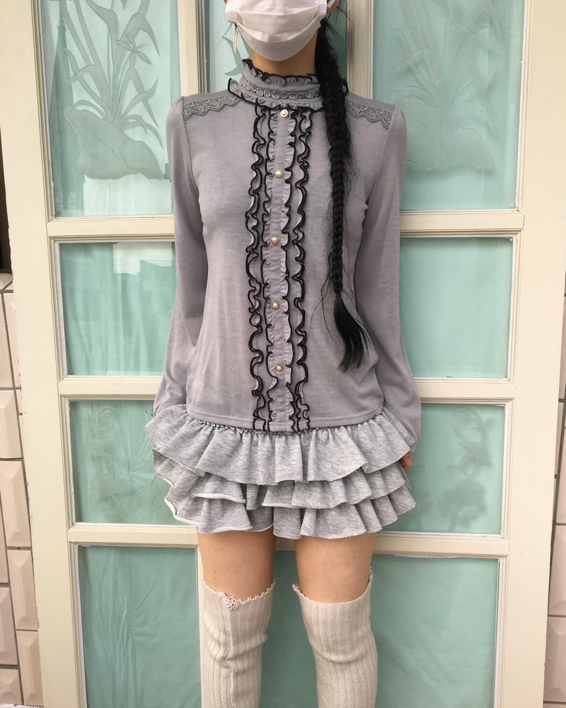 Axes femme high neck lace sleeve 상품이미지1