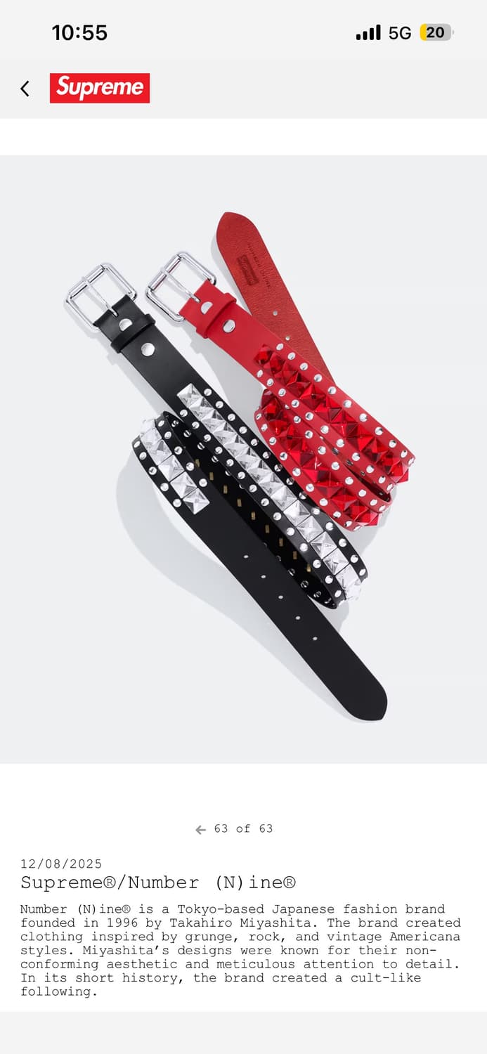 [M]슈프림 X넘버나인 스터디드 벨트 상품이미지2