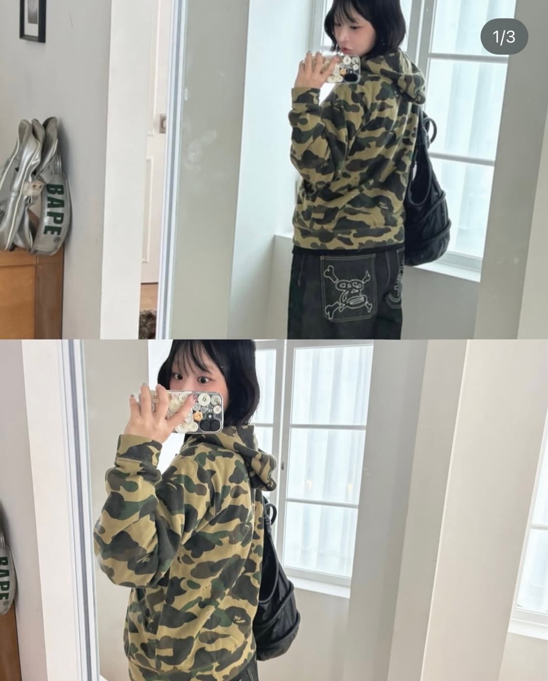 베이프 카모 녹계 똑딱이 후드집업 상품이미지3