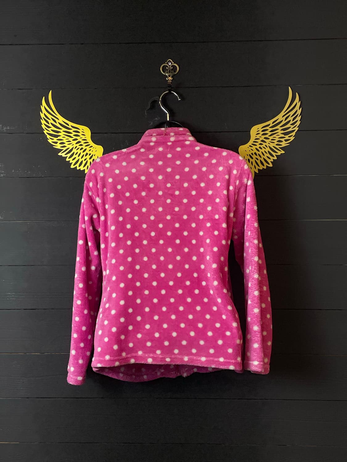 JPN 갸루 도트 패턴 쿨 핫핑크 퍼 후드집업 상품이미지3