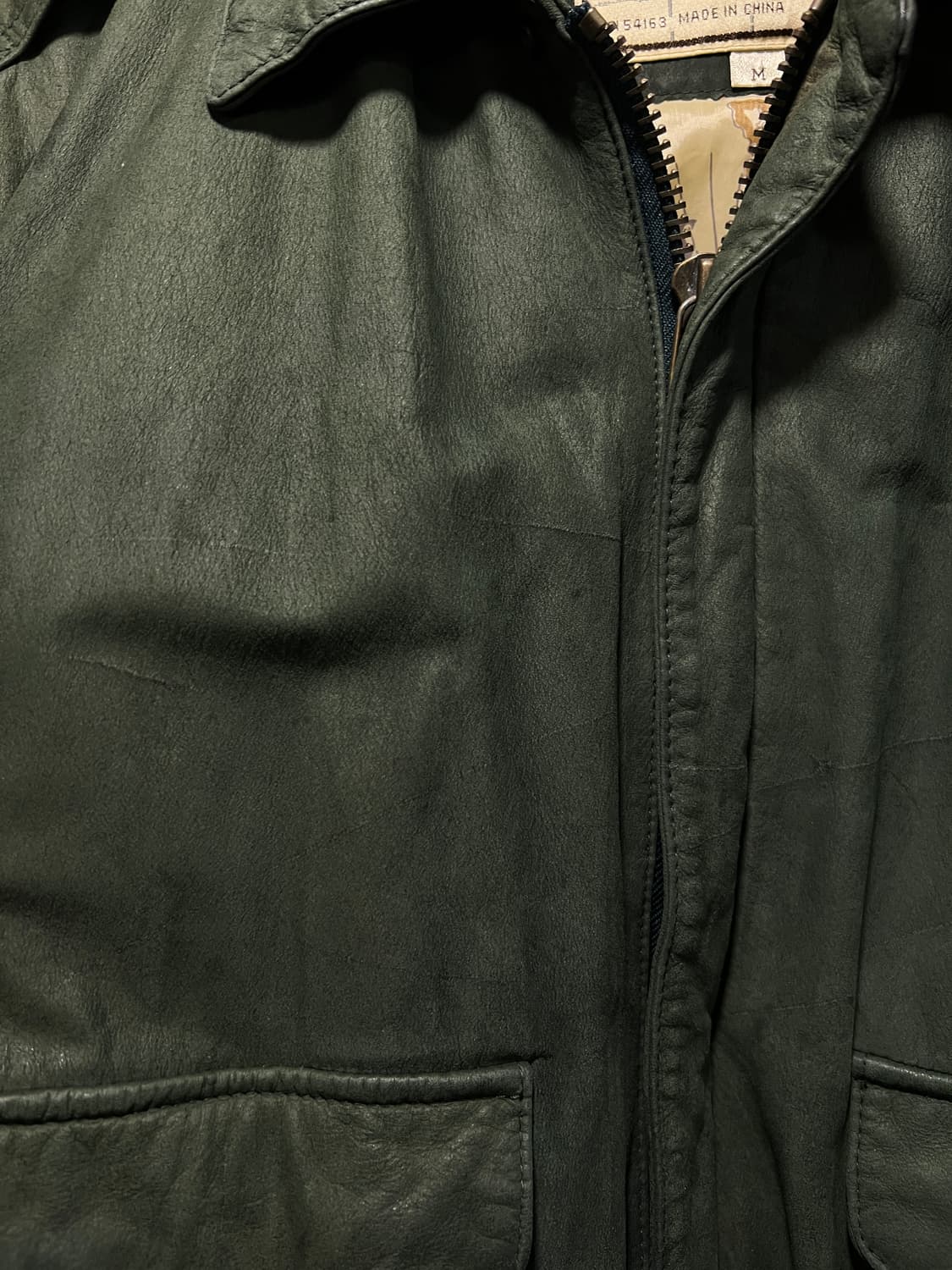 [M]90's USA 빈티지 그린 리얼레더 A-2 자켓 상품이미지3
