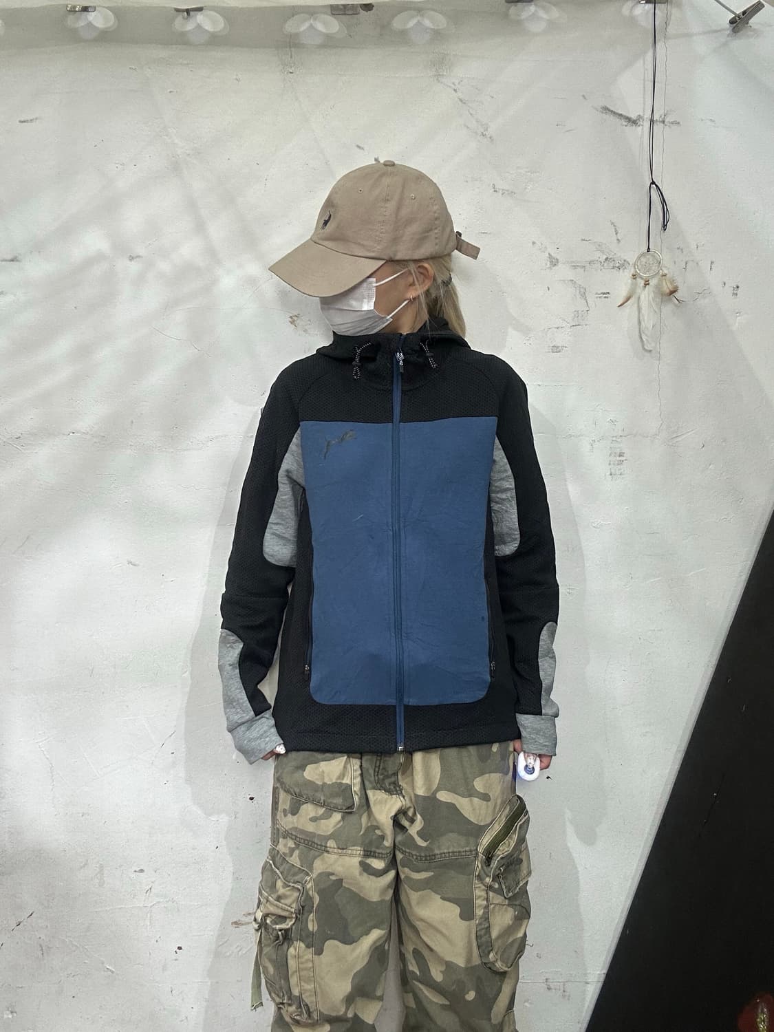 푸마 블루 블랙 후드 배색 트랙탑 져지 S 상품이미지2