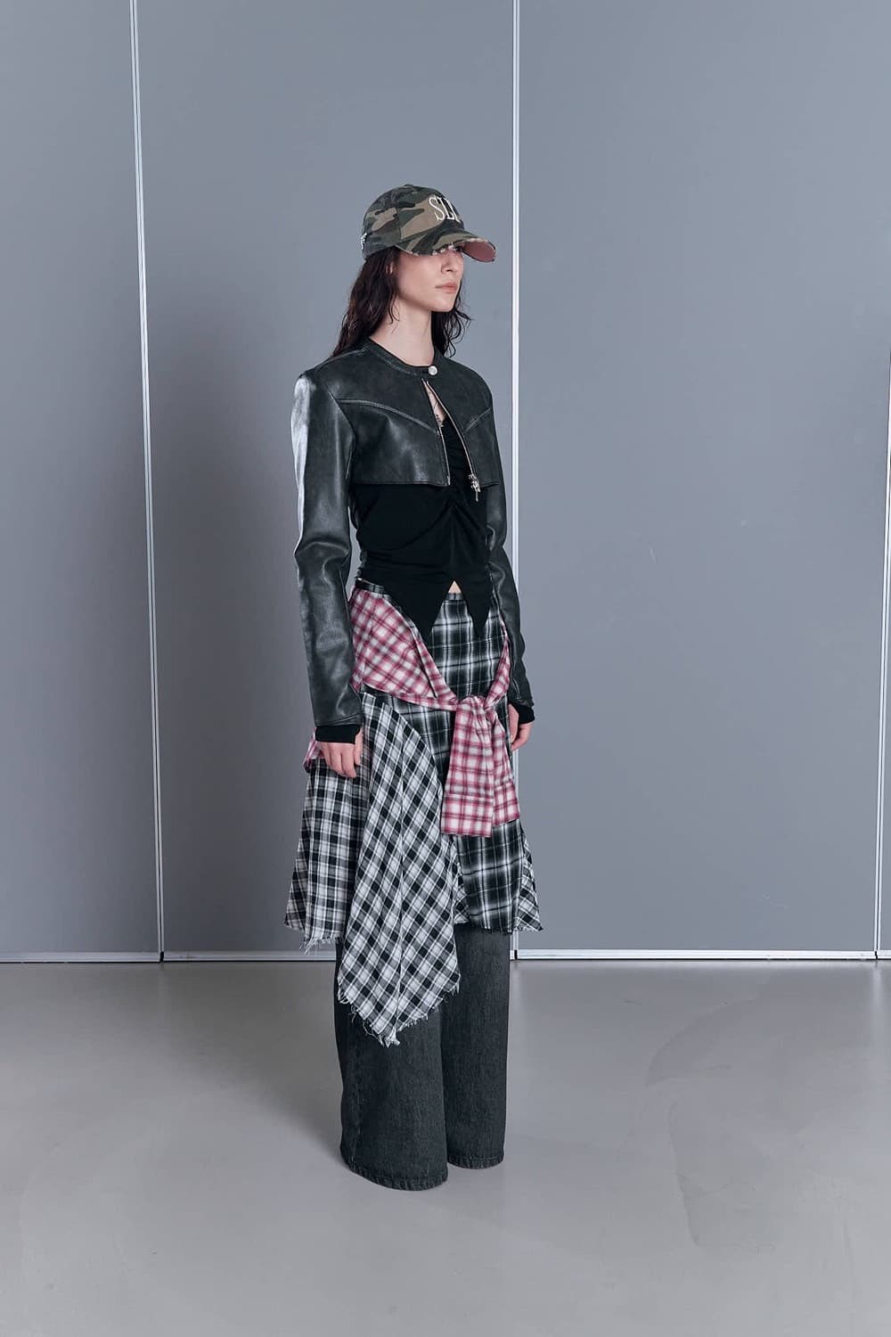 언밸런스 체크 셔츠 스커트 상품이미지3