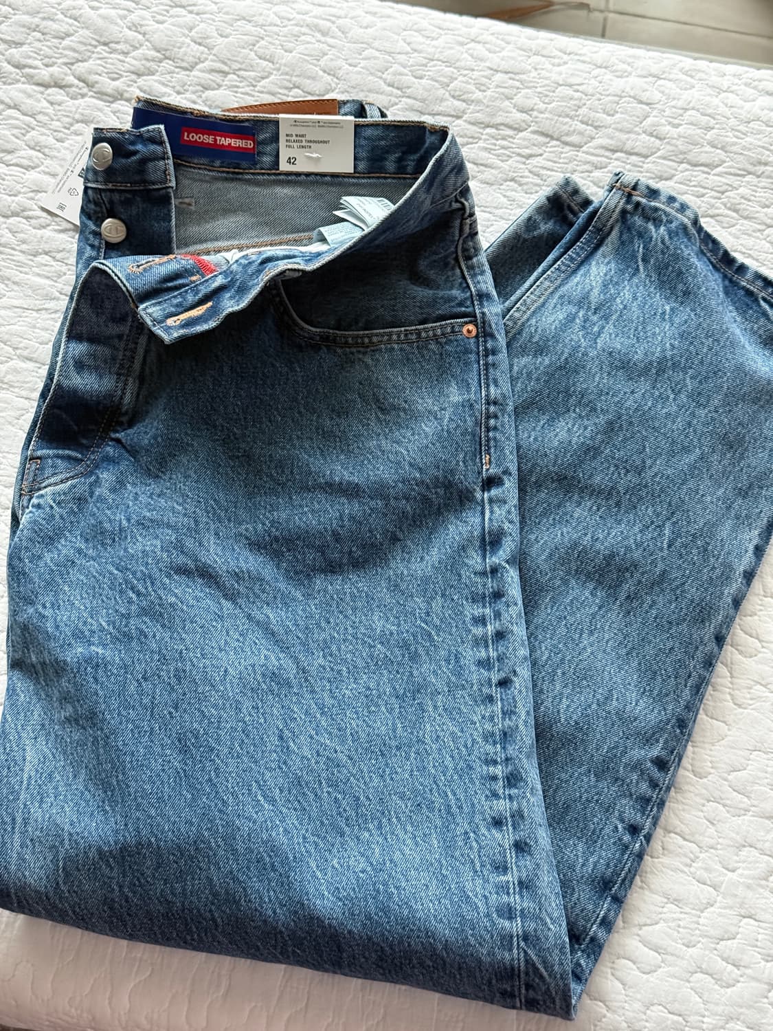 자라 x 챔피온 루즈 테이퍼드핏 데님 청바지 미드블루 상품이미지2