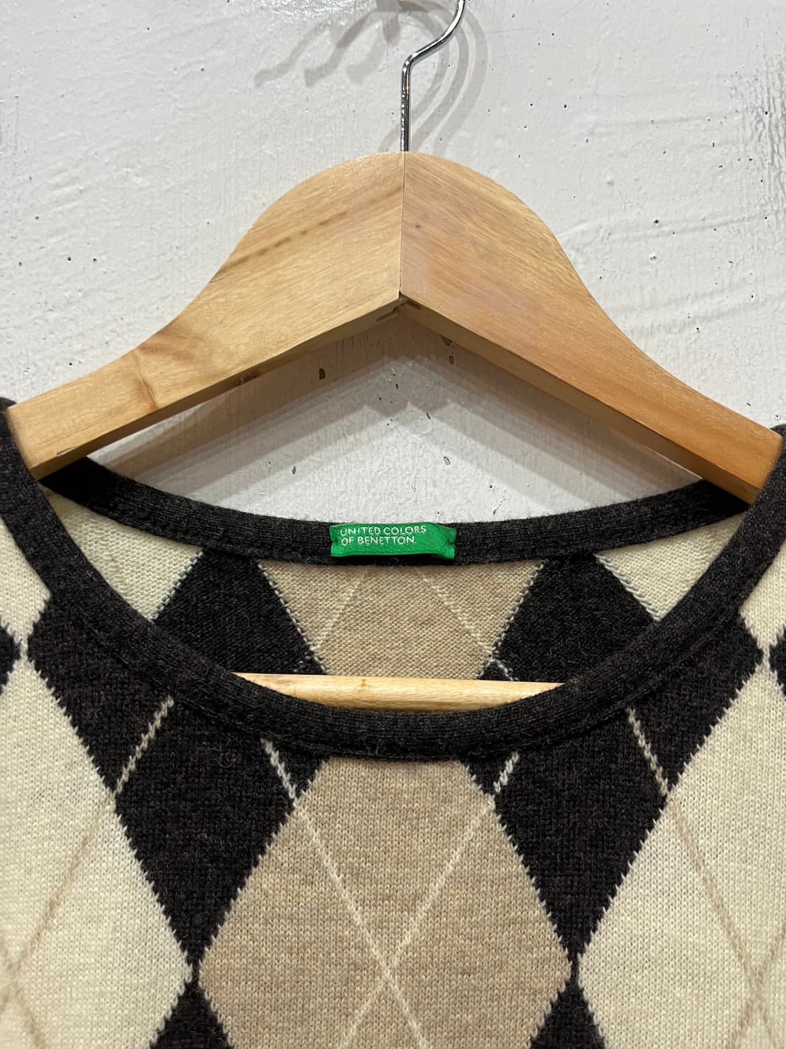 베네통 아가일 울 민소매 니트 원피스 상품이미지2