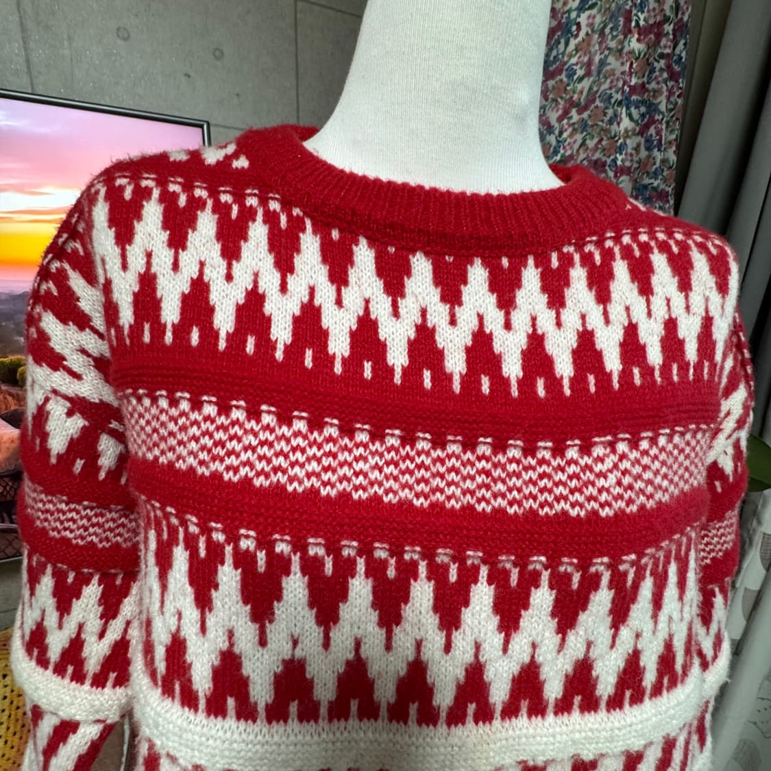 레드&아이보리 노르딕패턴 니트 스웨터 상품이미지6