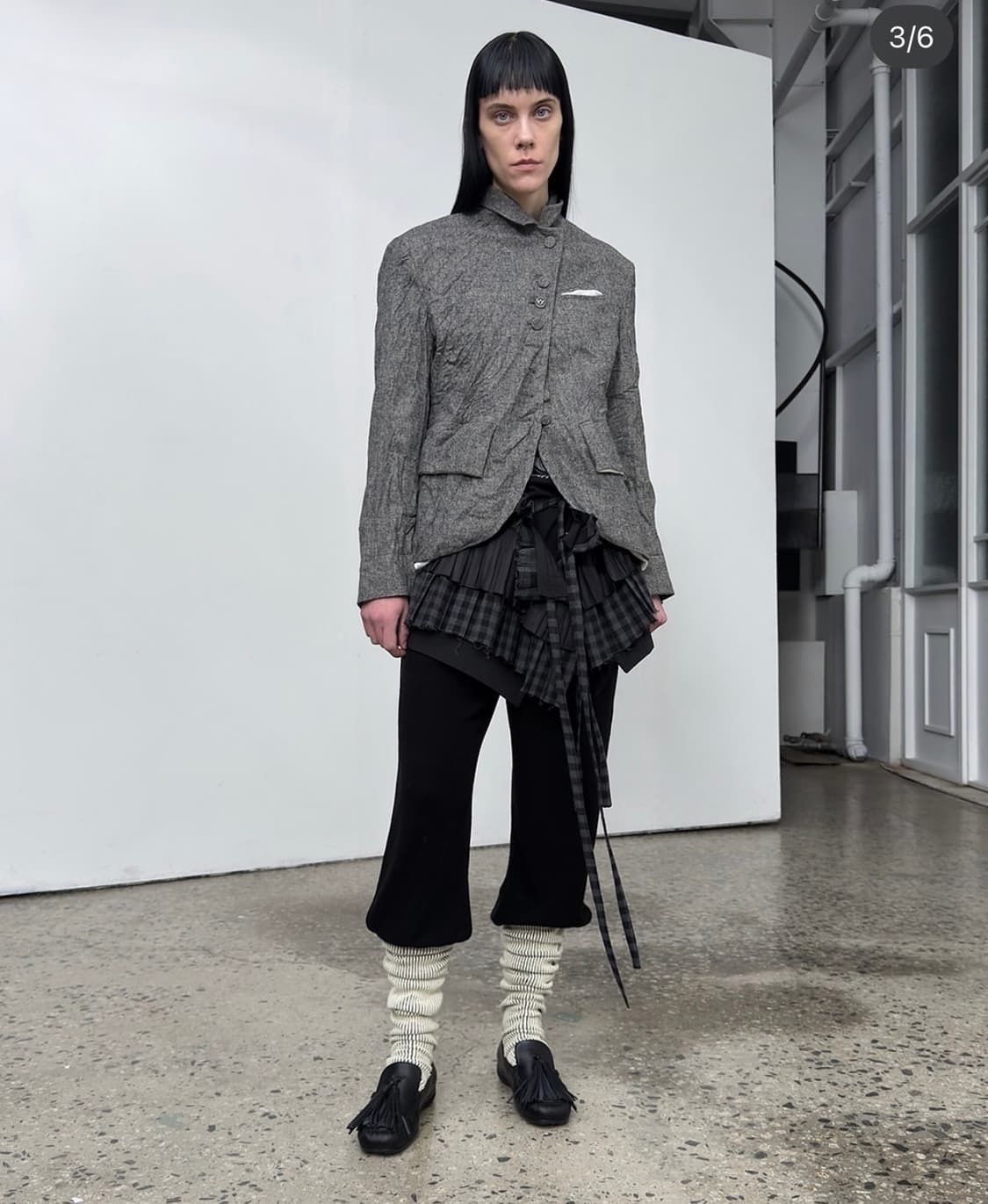 오픈 와이와이 플리츠 레이어드 포켓 벨트 체크 블랙 상품이미지3