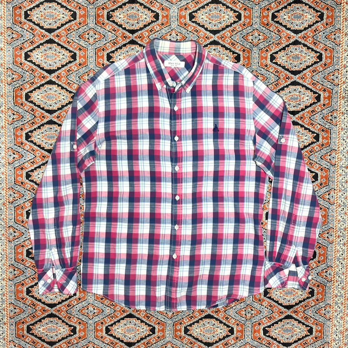 빈폴 레드 블루 타탄체크 얇은코튼 셔츠 남성100 상품이미지1