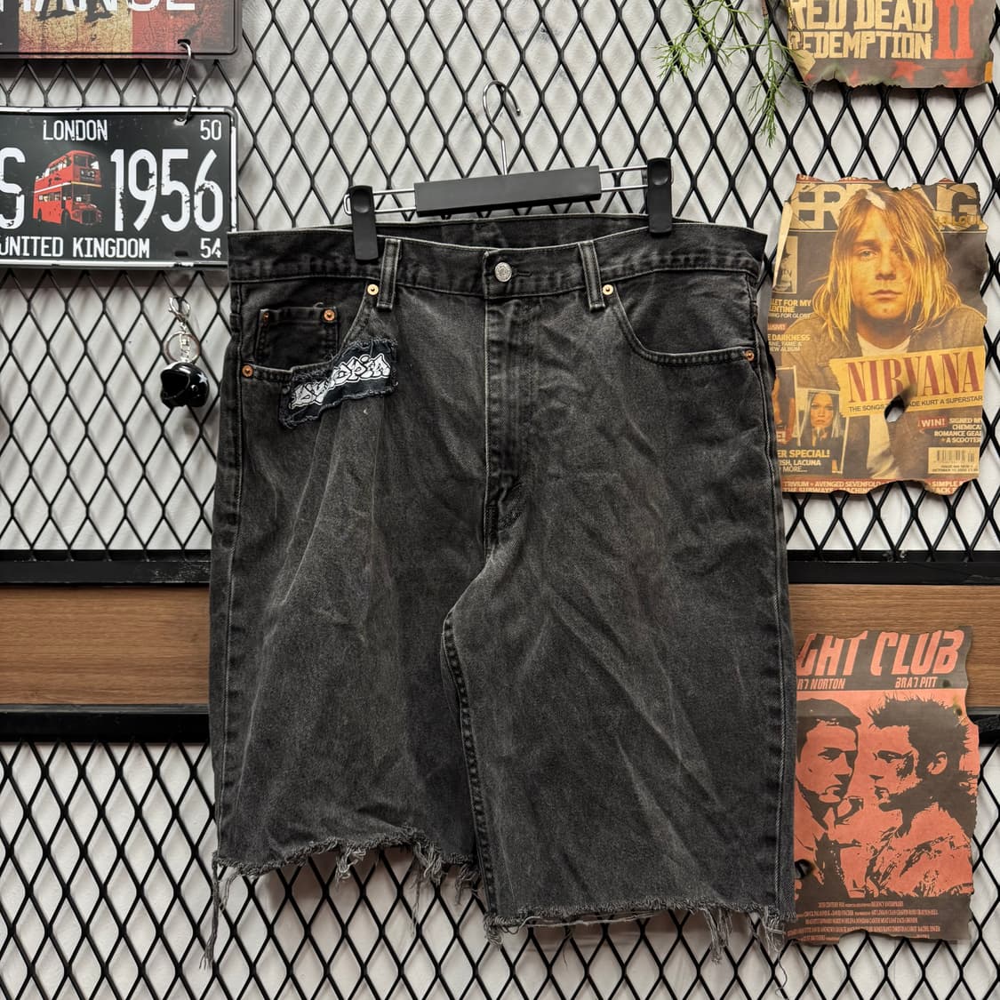 리바이스 550 데님 반바지 전면 포켓 커스텀 패치 포인트 흑청 상품이미지1