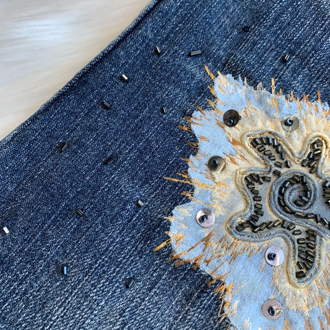 빈티지 EXPOSED 스웨이드 플라워 비즈 데님 스커트 1781 상품이미지5