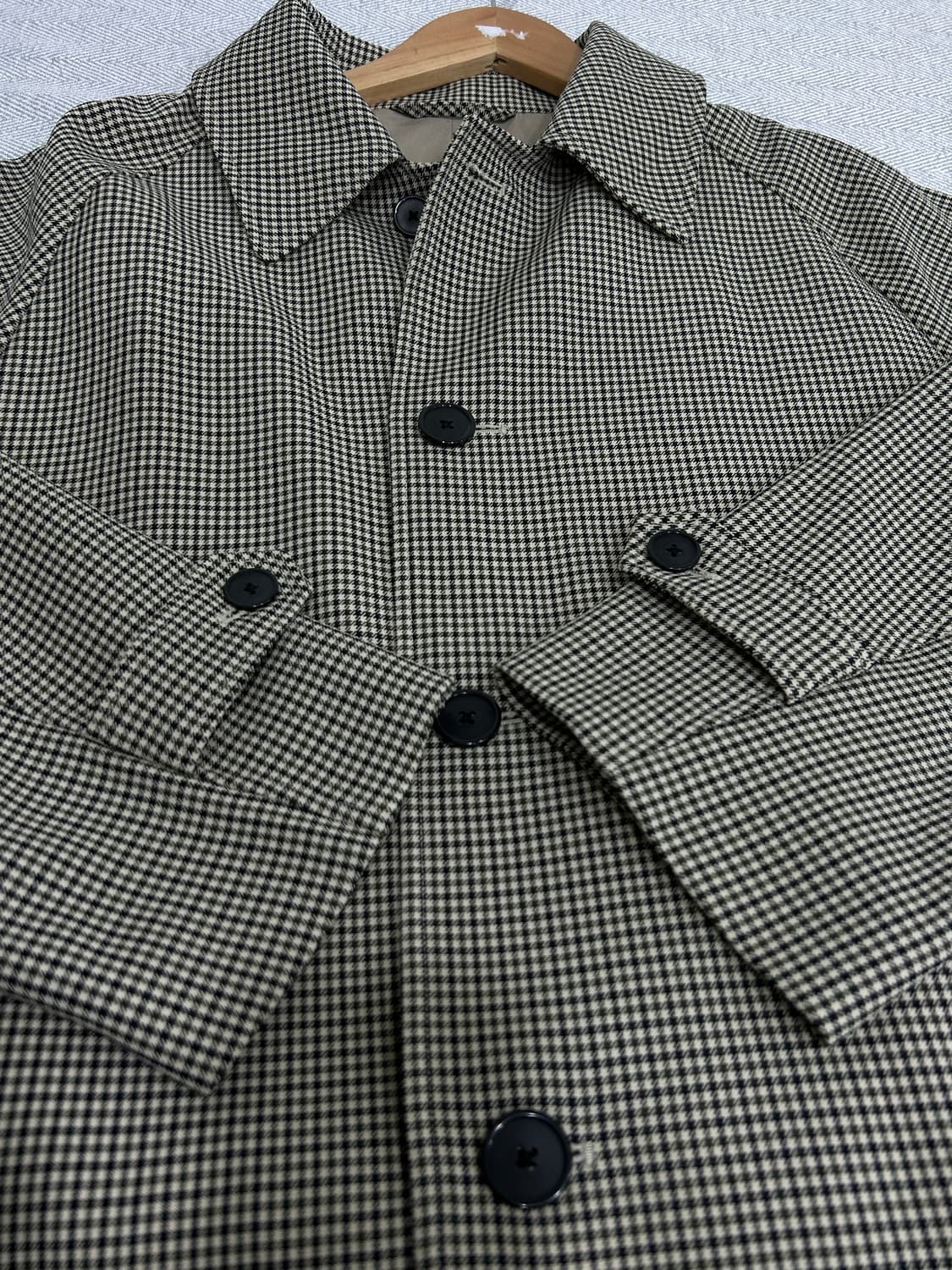 새상품급 GU 지유 유니클로 하운드투스 체크 오버핏 코트 남성 M 상품이미지7