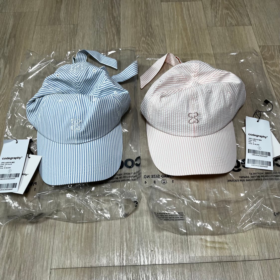 (OS) 새상품 코드그라피 우먼스 스트라이프 볼캡 블루 핑크 상품이미지1