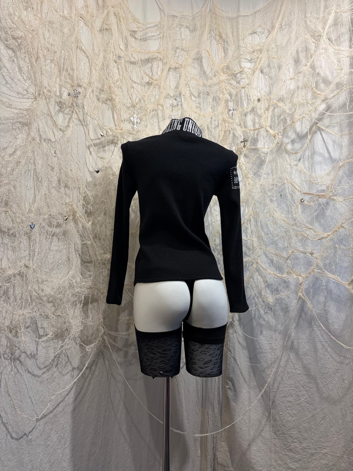 Y2K high-neck stud Glitter zip up 상품이미지3