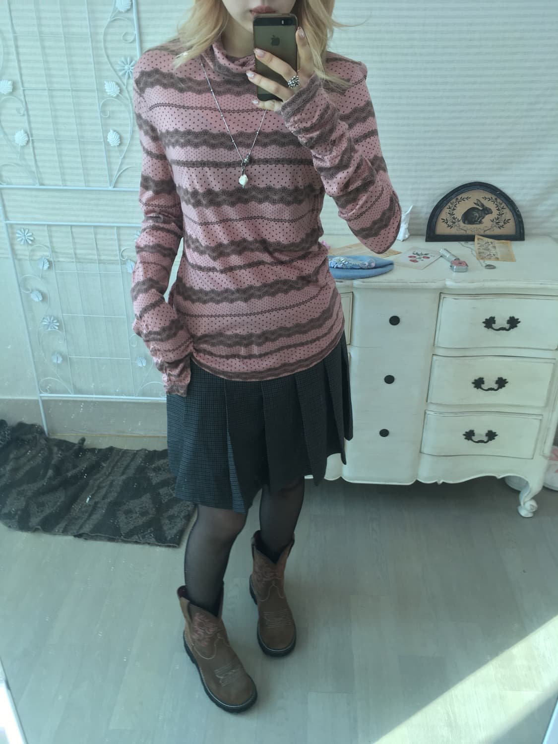 핑크 브라운 스트라이프 앤틱 풀오버 상품이미지5