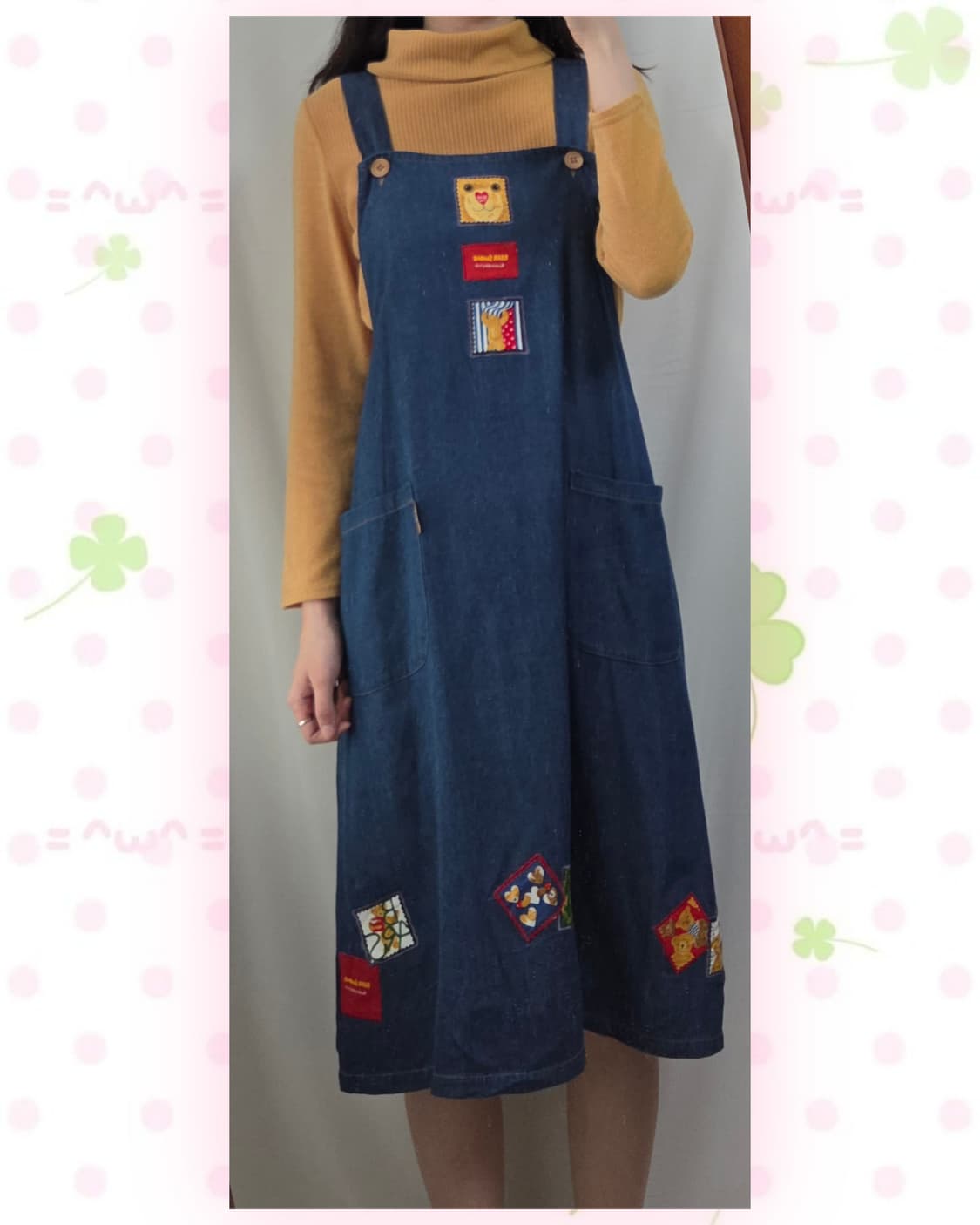 곰돌이 패치워크 데님 멜빵원피스 상품이미지2