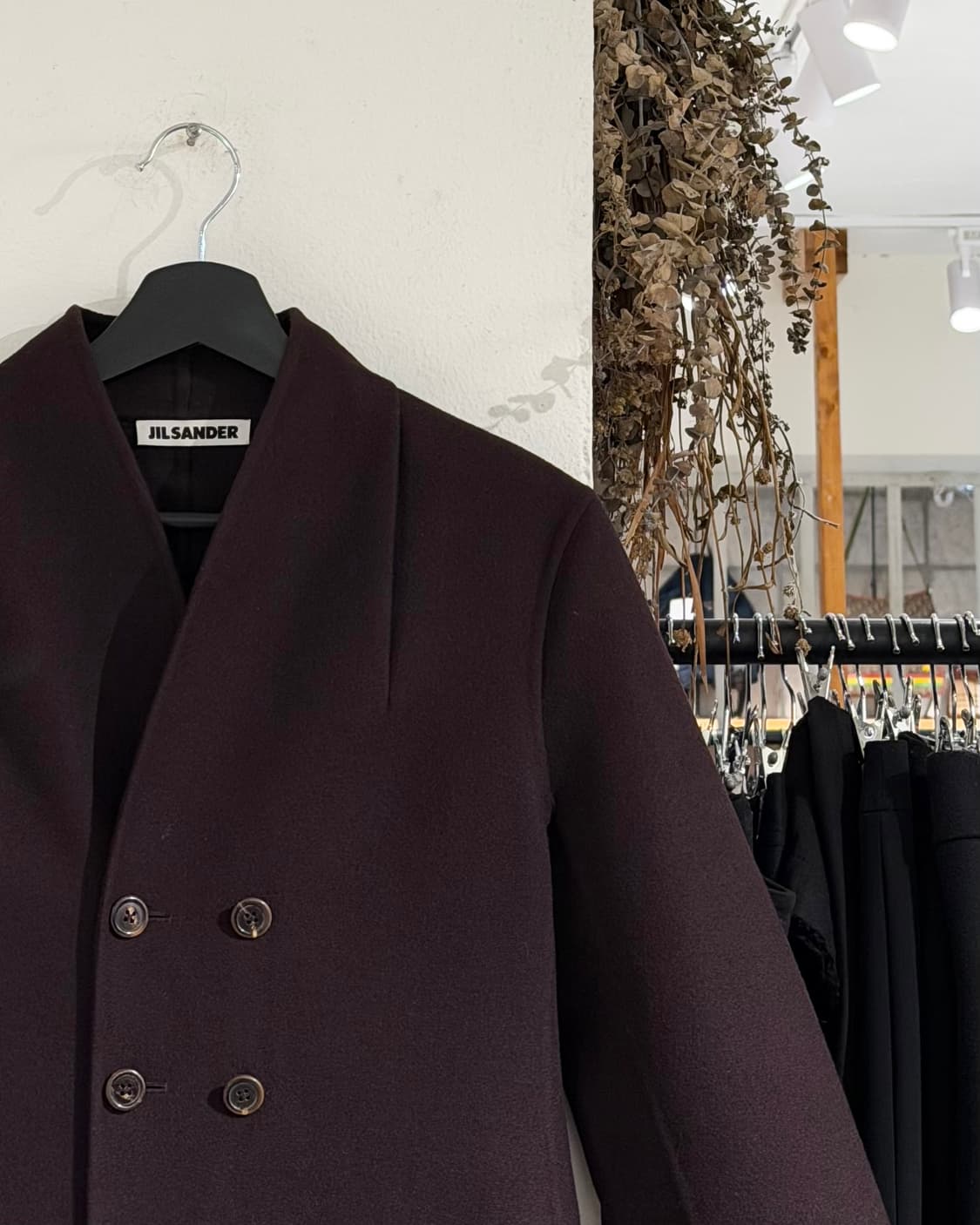 질샌더 버건디 노카라 투버튼 코트 상품이미지3