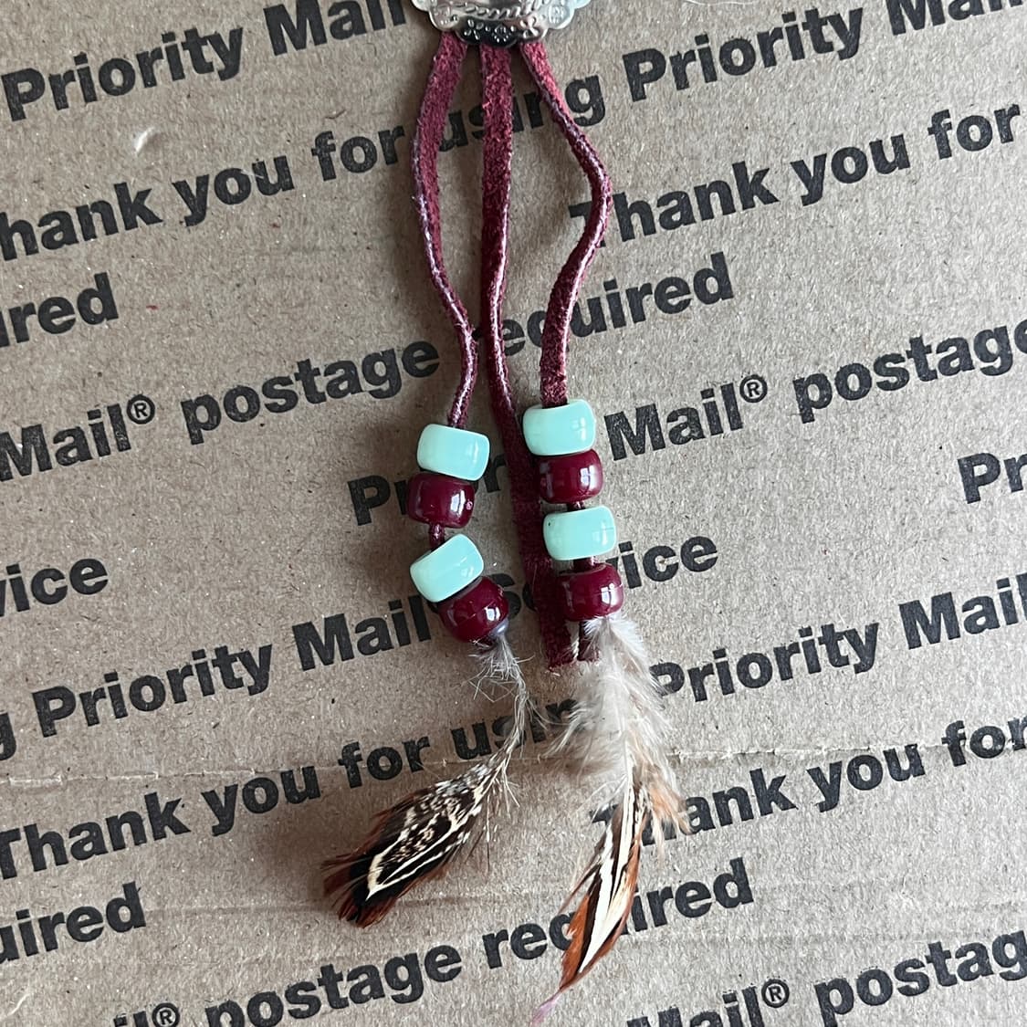 90s vtg Native Beads & Feather Keyring 상품이미지3
